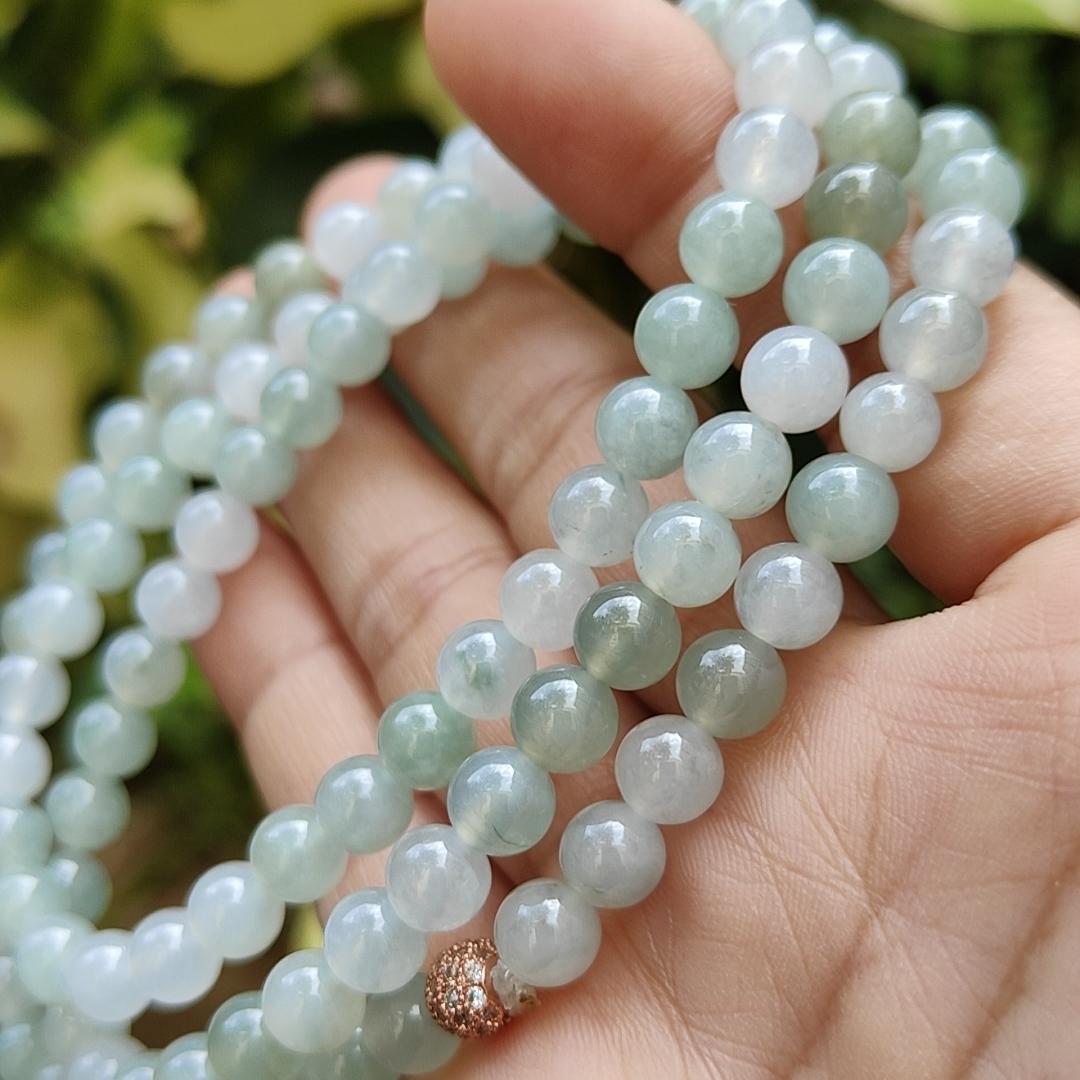 108 * 6.3 mm round beads - 98% Perfect - on Hight Quality Natural Type A Jadeite Jade as bracelet, necklace certificate weighs 50.76 grams (bracelet35) Yi Pin Qian Jadeites Jade Jewelry ~Your Precious Quintessential ~ Singapore