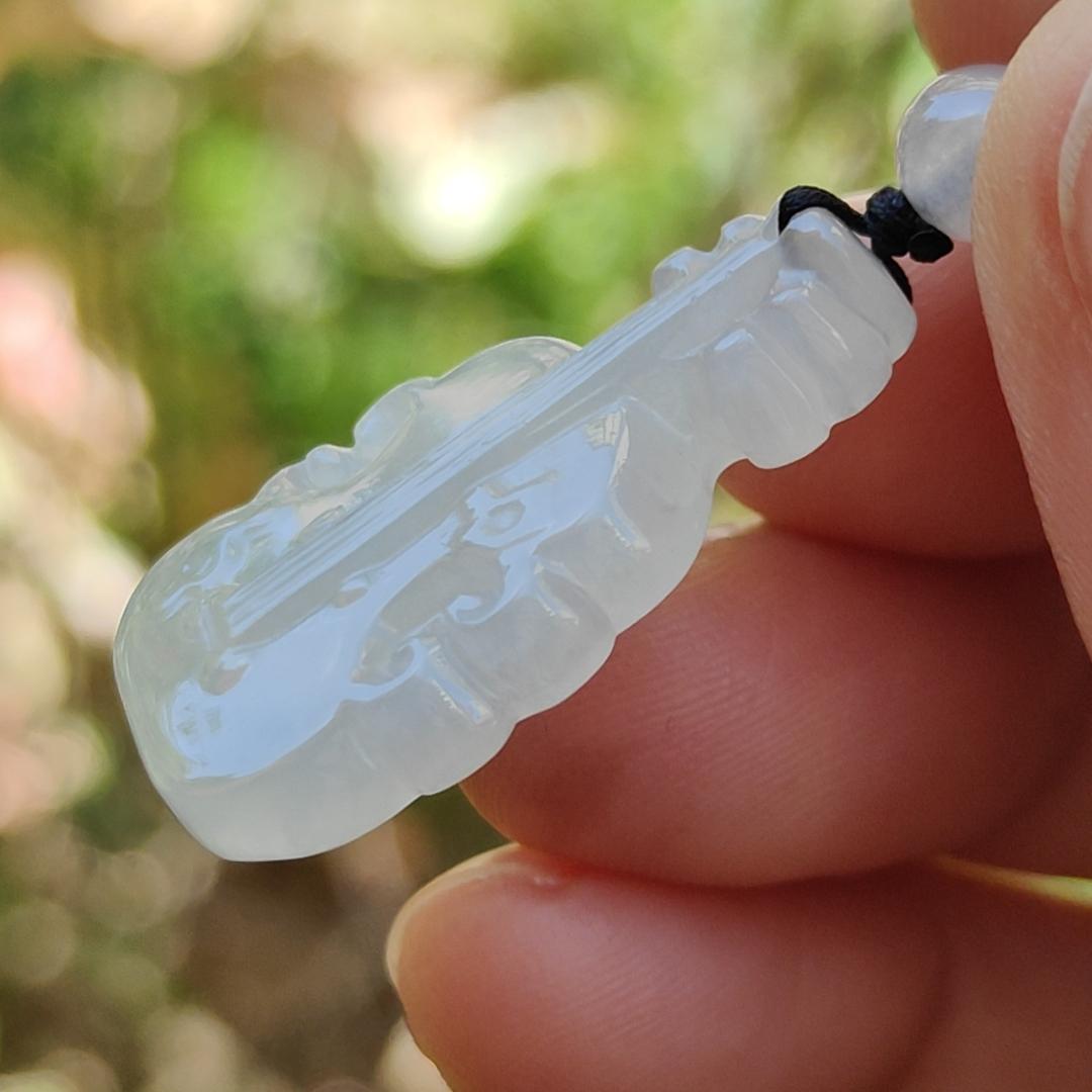 Super Rare Pure White Semi Icy Natural Type A Jadeite Jade crafted as Violin Pendant, certificate weighs 3.92 grams, measurement 27.7 * 15 * 5.3 mm (pendant256) Yi Pin Qian