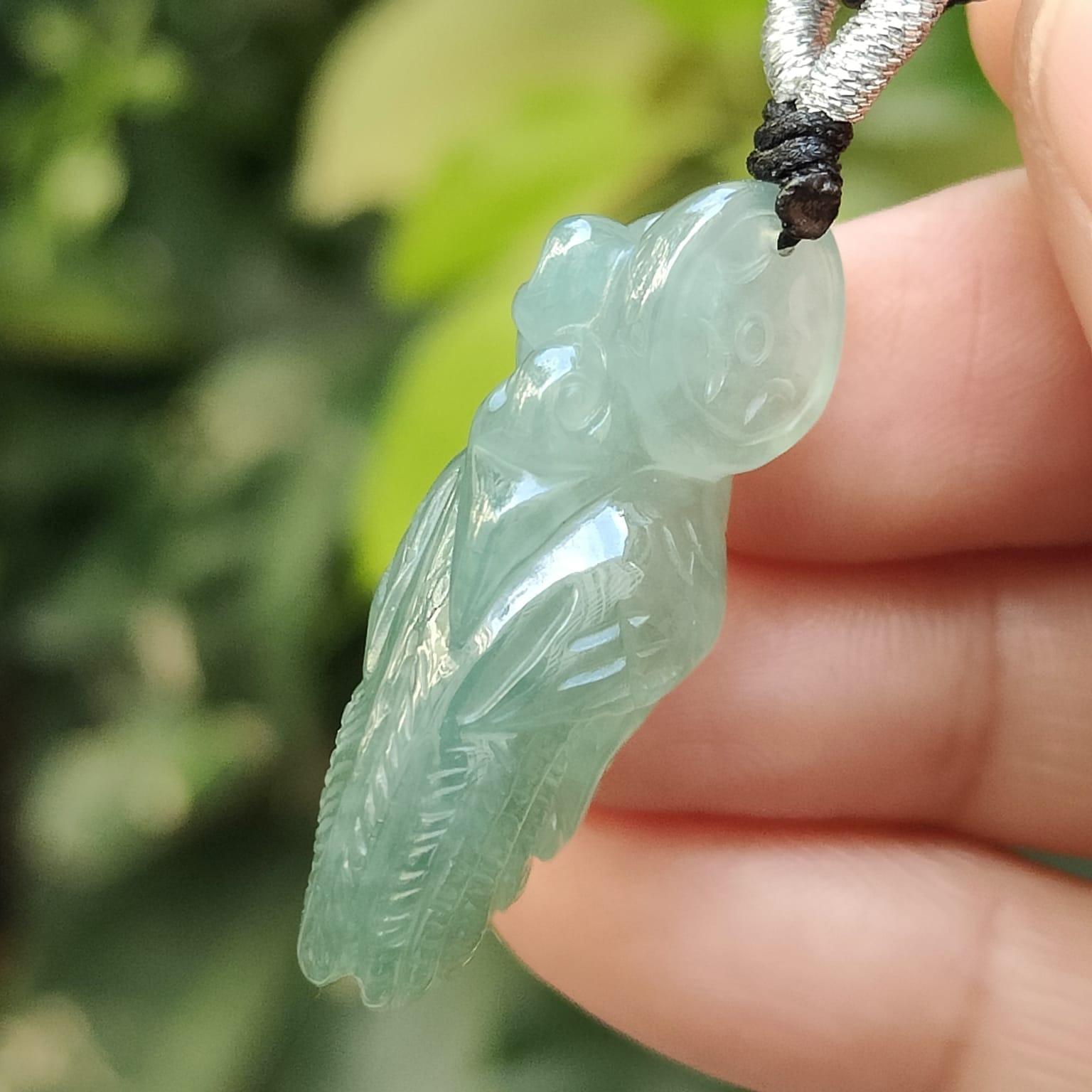 Green Parrot Natural Type A Jadeite Jade Pendant, Certificate weighs 8.27 grams, measurement 33 * 14.8 * 11.8 mm (pendant396) Yi Pin Qian Jadeites Jade Jewelry ~Your Precious Quintessential ~ Singapore