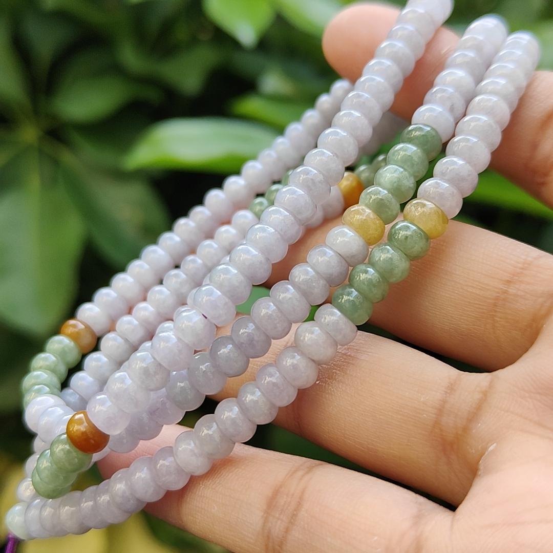 Crafted as 179 * 5.8 mm beads on Light Lavender, Yellow, Green and White Natural Type A Jadeite Jade as bracelet, certificate weighs 42.43 grams (bracelet31) Yi Pin Qian Jadeites Jade Jewelry ~Your Precious Quintessential ~ Singapore