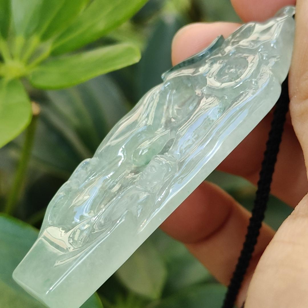 Crafted as Buddha with a Fengshui Wheel as Pendant on Natural Type A Jadeite Jade, certificate weighs 18.79 grams, measurement 65.1 * 23 * 6.6 mm (pendant384) Yi Pin Qian Jadeites Jade Jewelry ~Your Precious Quintessential ~ Singapore