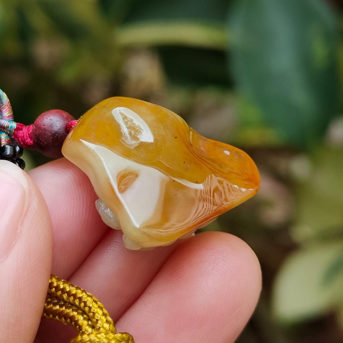 #Sold - New Arrival SG Local Seller Small but Good Quality Yellow Natural Type A Jadeite Jade crafted as Milo Buddha Pendant certificate weighs 8.52 grams, measurement 22.6 * 21.4 * 12.8 mm (pendant346)