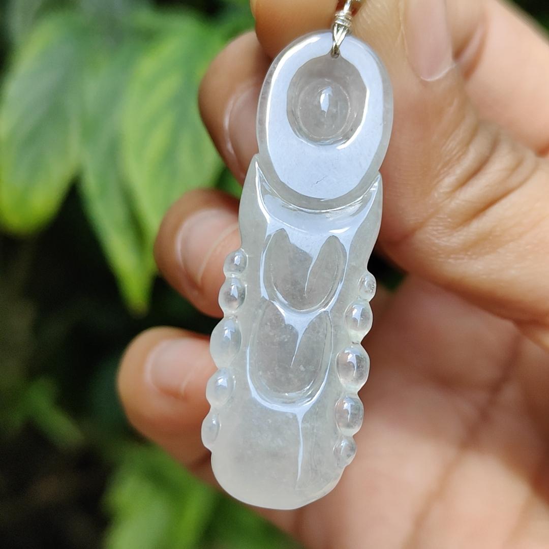 High Quality Icy Translucent Natural Type A Jadeite Jade crafted as Standing Guanyin, S925 clasp added as Pendant, certificate weighs 7.79 grams, measurement 45.7 * 14.8 * 6.3 mm (pendant269) Yi Pin Qian