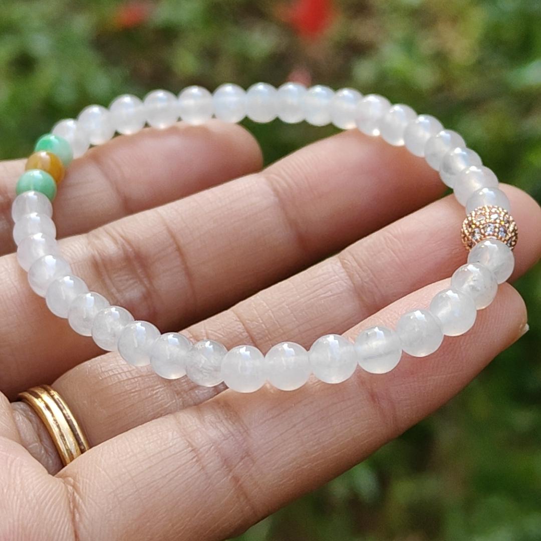 Icy Translucent beads, mix with 2 green 1 yellow Natural Type A Jadeite Bracelet, total of 38 beads with QIC labs approved certificate weigh 8.43 grams, measurement 4.8 mm, a stunning collection for your daily wear (bracelet3) Yi Pin Qian