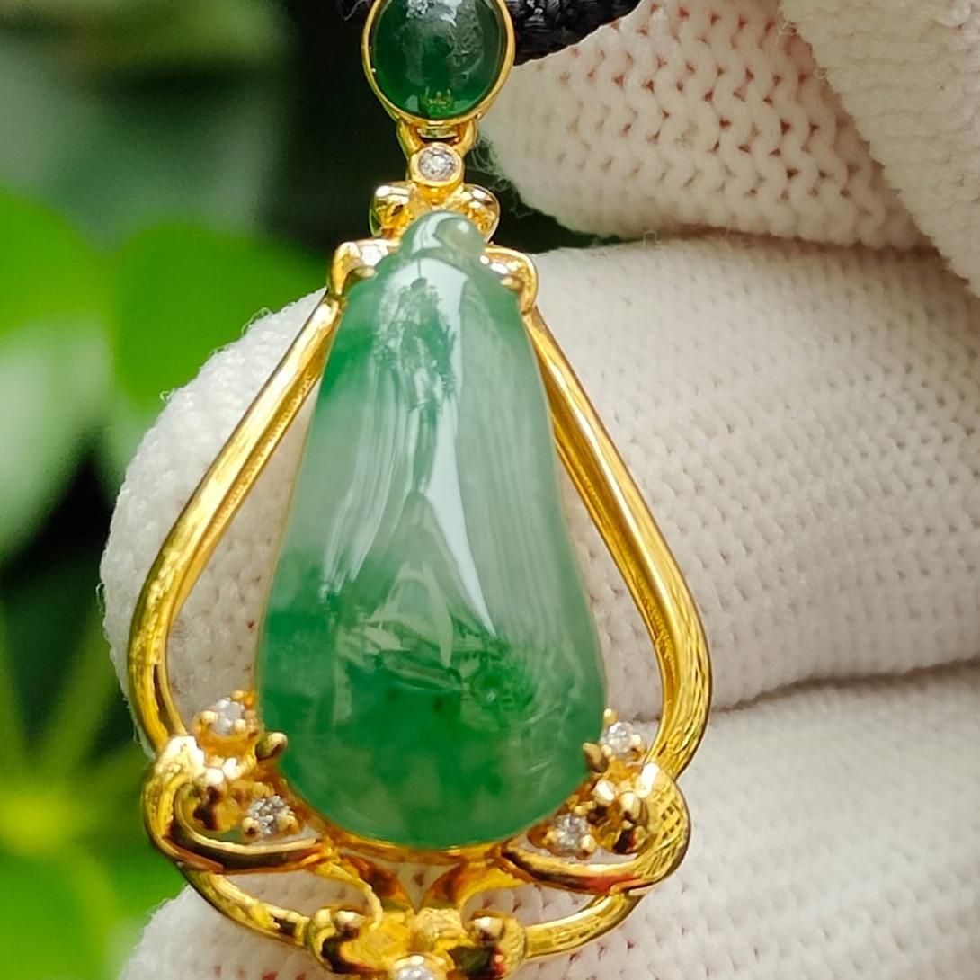 Wood & Metal Harmony Jade - Double Layer Type A Jadeite Fortune Pendant (Sku: 18kp117) Yi Pin Qian Jadeites Jade Jewelry ~Your Precious Quintessential ~ Singapore