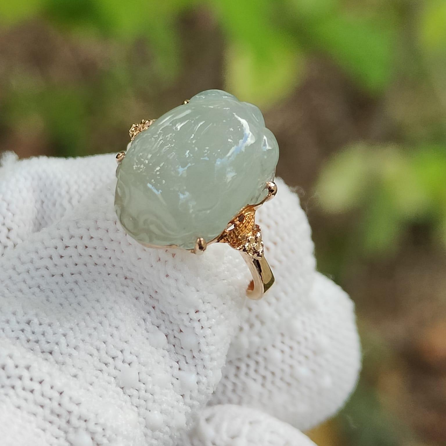 Ring size 15.5 mm - SG Seller - Crafted as Pixiu Cabochon on Natural Type A Jadeite Jade set with 18k gold, certificate weighs 3.65 grams, measurement 14.3 * 11 * 5.9 mm (18kring37) Yi Pin Qian Jadeites Jade Jewelry ~Your Precious Quintessential ~ Singapore