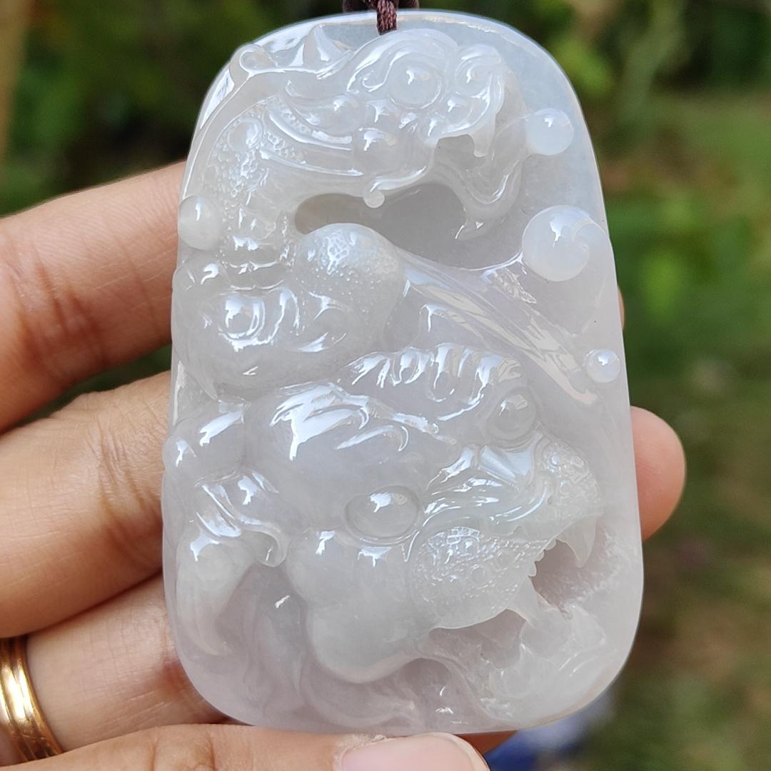 Rare Old Collection White Natural Type A Jadeite Jade crafted with Dragon and Tiger as Pendant, Certificate weigh 44.48 grams, Measurement 60.5 * 40.2 * 9.5 mm (pendant218) Yi Pin Qian