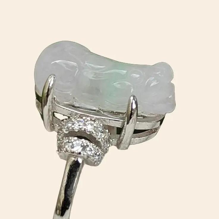Crafted as Pixiu on Lavender with Green Natural Type A Jadeite Jade set on S925 as adjustable Ring certificate weighs 2.65 grams, measurement 14 * 6.7 * 5.4 mm (s925ring28) Yi Pin Qian Jadeites Jade Jewelry ~Your Precious Quintessential ~ Singapore