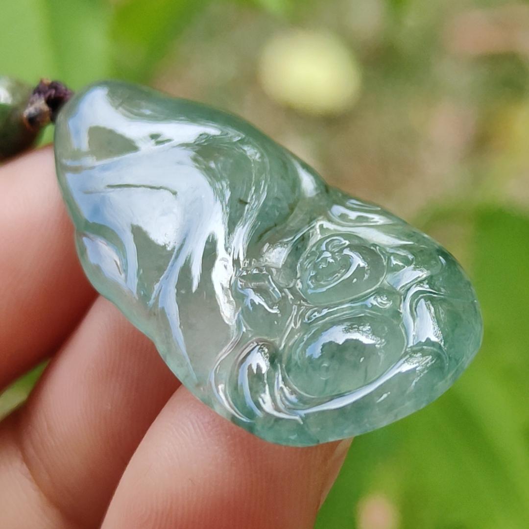 An Old Collection Crafted with Milo Buddha on Natural Type A Jadeite Jade as Pendant, certificate weighs 5.6 grams, measurement 36.5 * 18.2 * 4.7 mm (pendant361) Yi Pin Qian Jadeites Jade Jewelry ~Your Precious Quintessential ~ Singapore
