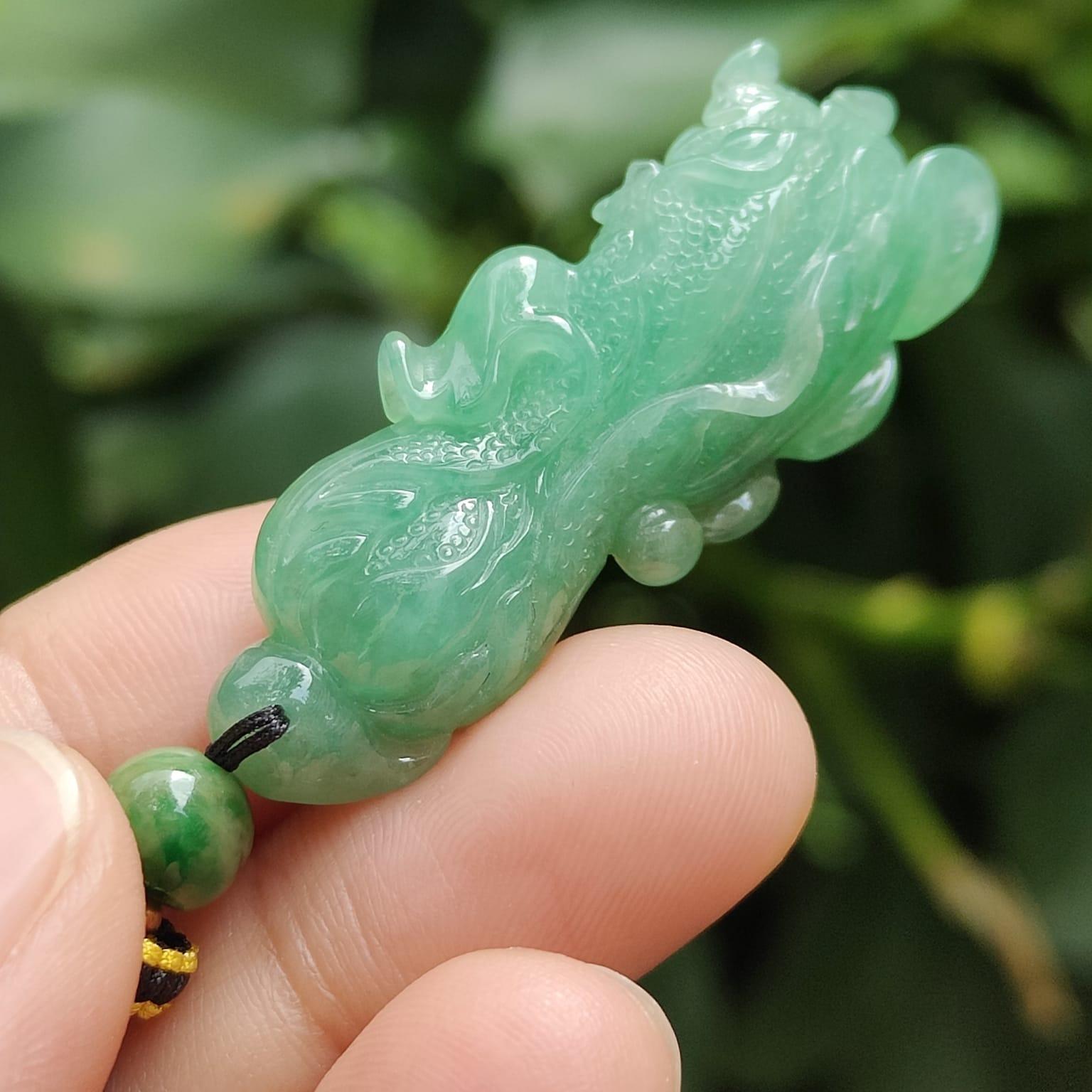 Light Green Chinese Cabbage Pendant - Natural Type A Jadeite Jade - Certificate weighs 9.35 grams, measurement 43.2 * 17 * 9.3 mm (pendant397) Yi Pin Qian Jadeites Jade Jewelry ~Your Precious Quintessential ~ Singapore