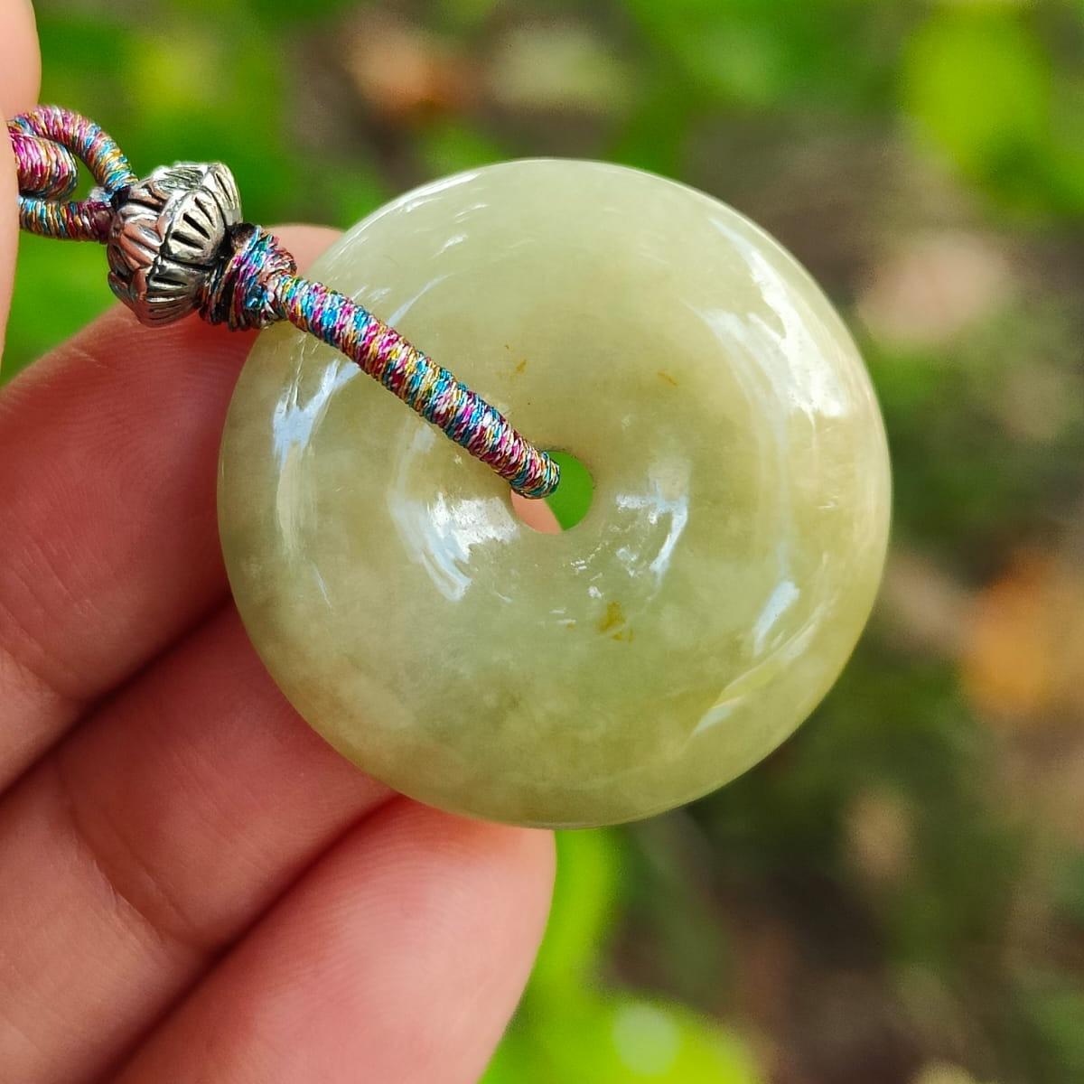 New Listing SG Local Crafted as Donut Pendant on Yellow Natural Type A Jadeite Jade certificate weighs 9.35 grams, measurement 27.7 * 6.3 mm (pendant369) Yi Pin Qian Jadeites Jade Jewelry ~Your Precious Quintessential ~ Singapore