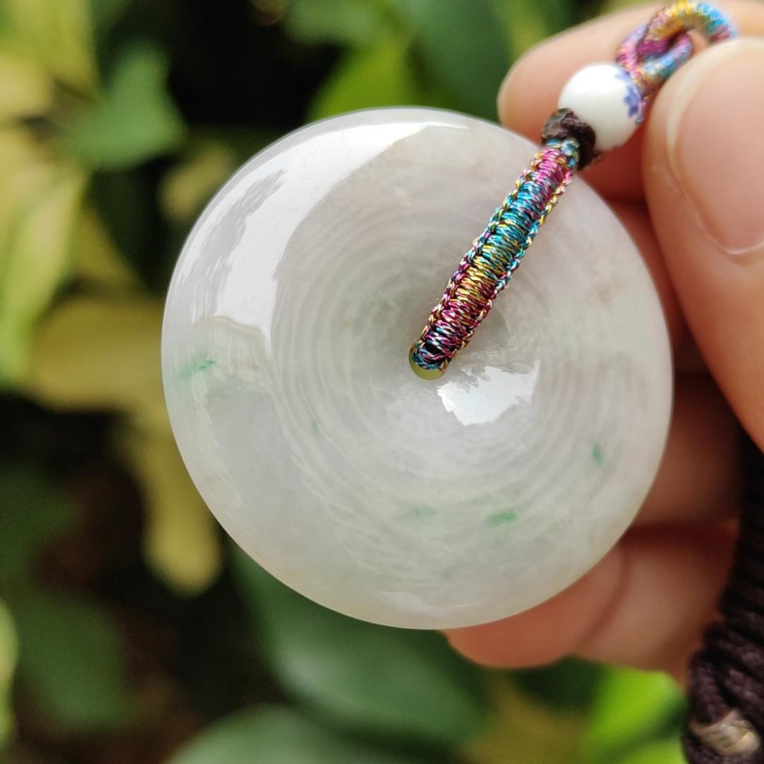 Singapore New Arrival Light Green, Light Lavender Natural Type A Jadeite Jade crafted with shape of Dounut as Pendant certificate weighs 15.63 grams, measurement 35.9 * 6 mm (pendant324) Yi Pin Qian Jadeites Jade Jewelry ~Your Precious Quintessential ~ Singapore
