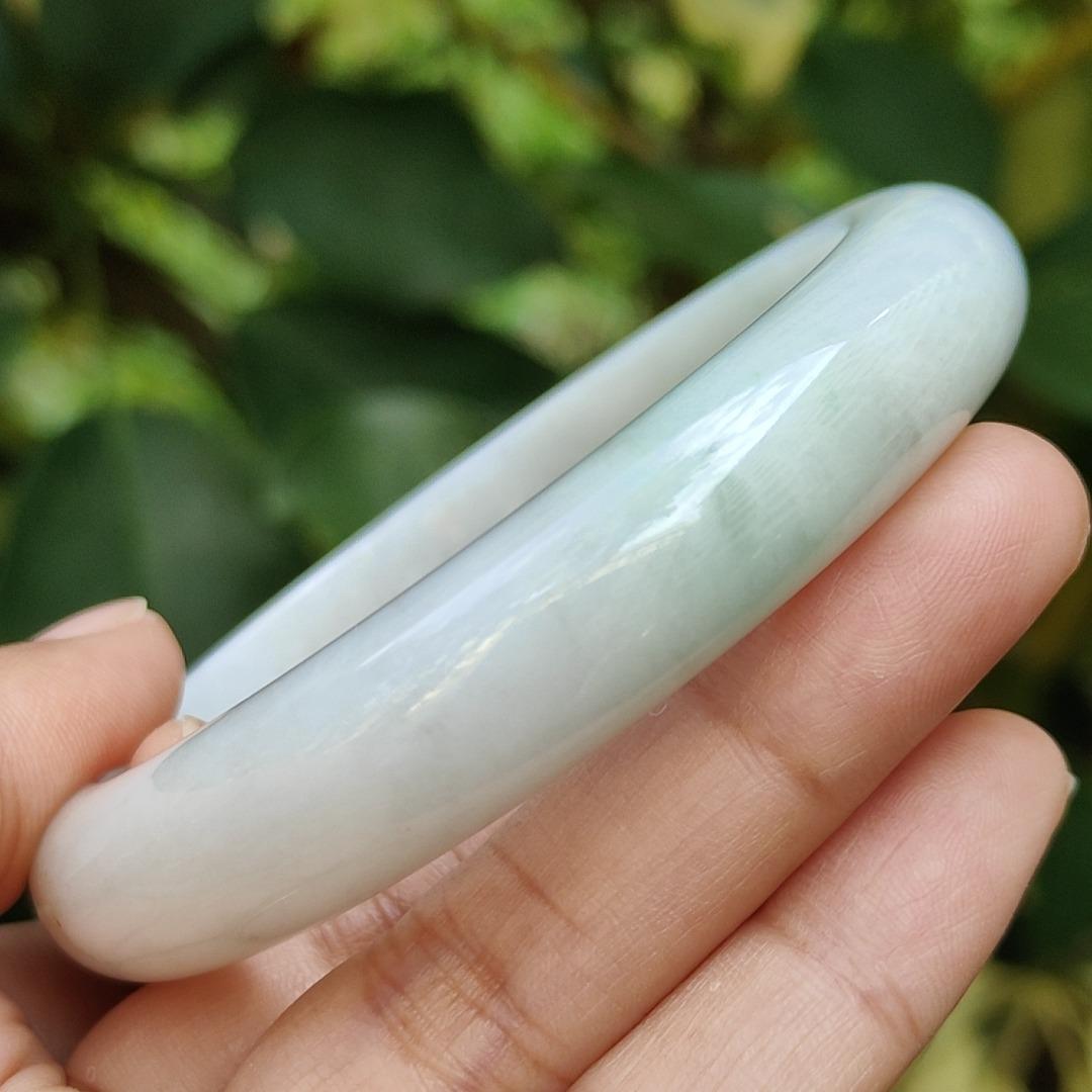 Crafted as 59.6mm Peace Bangle on Natural Type A Jadeite Jade certificate weighs 59.79 grams, Width: 12.6 mm Thickness: 8.2 mm (bangle22) Yi Pin Qian Jadeites Jade Jewelry ~Your Precious Quintessential ~ Singapore
