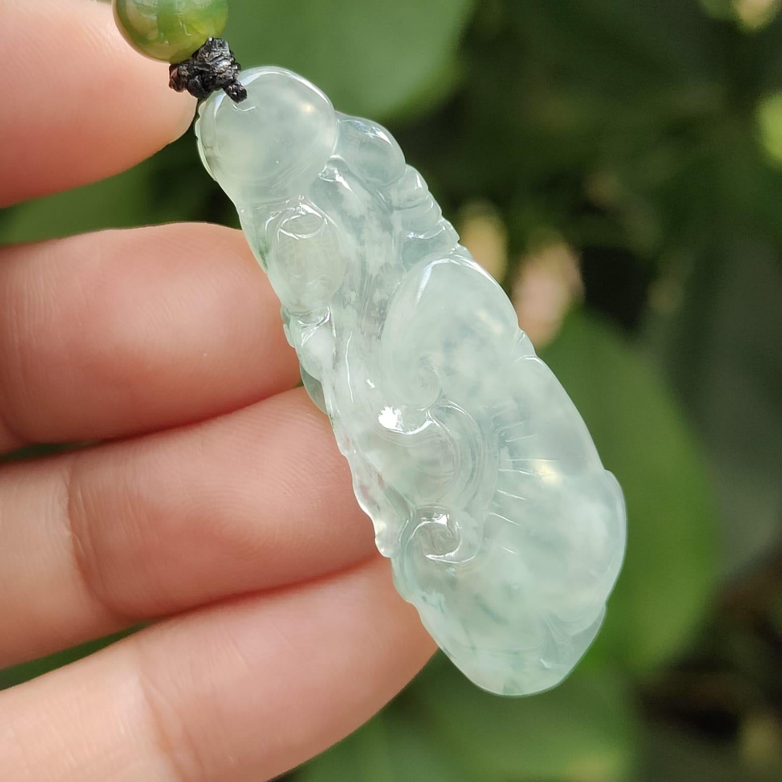 Icy Phoenix & Ruyi Jadeite Pendant – Five Elements Harmony, Certified Type A Jade, Heirloom-Quality (Sku: pendant402) Yi Pin Qian Jadeites Jade Jewelry ~Your Precious Quintessential ~ Singapore