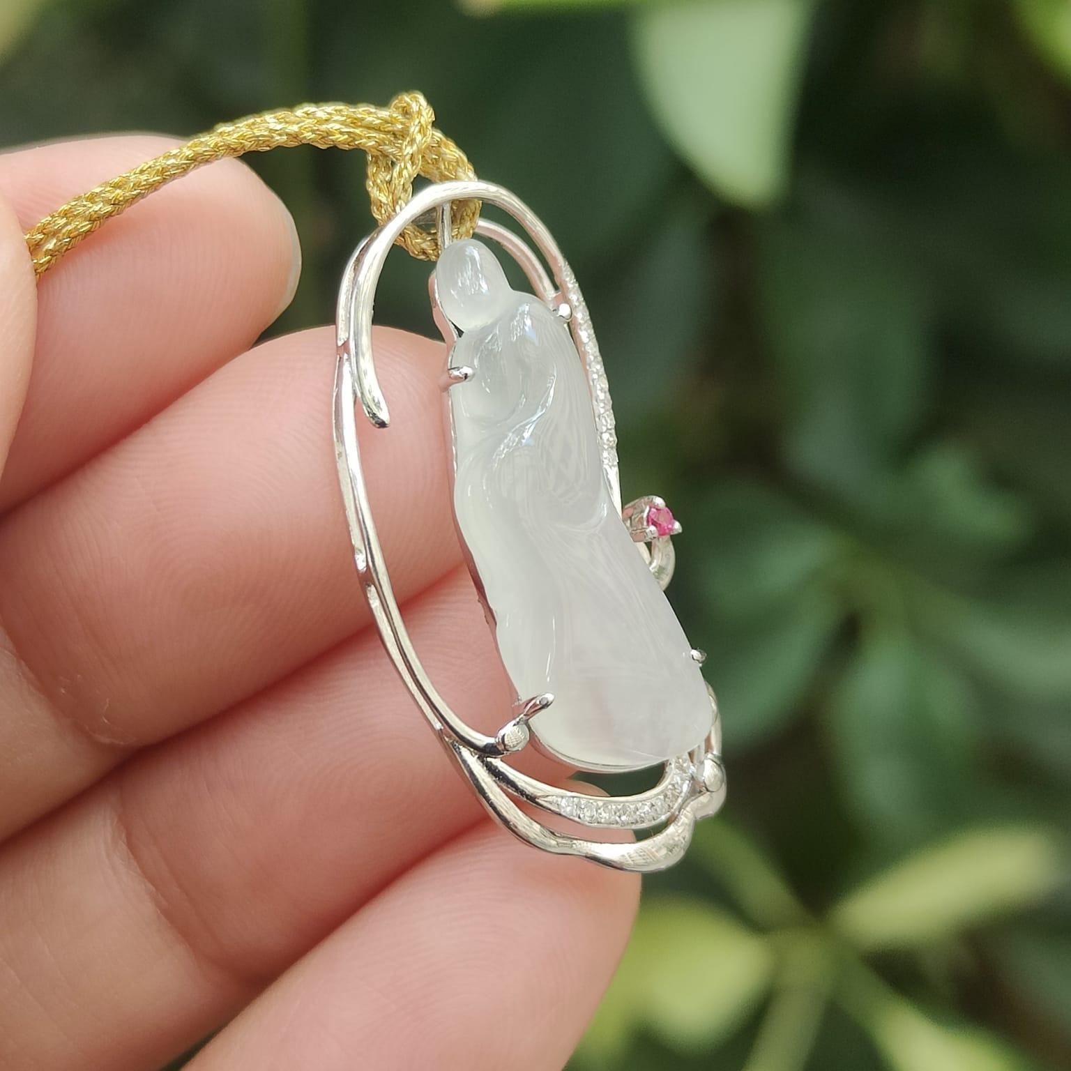 New Arrival High Quality Natural Type A Jadeite Jade crafted as Enlightenment 18k gold pendant certificate weighs 3.09 grams, measurement 31 * 14.9 * 6.5 mm (18kp78) Yi Pin Qian Jadeites Jade Jewelry ~Your Precious Quintessential ~ Singapore