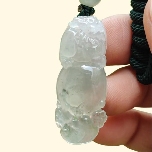 High Quality Icy Translucent Natural Type A Jadeite Jade crafted with Pixiu as Pendant, certificate weighs 6.86 grams, measurement 36.5 * 14.5 * 7.6 mm (pendant261) Yi Pin Qian