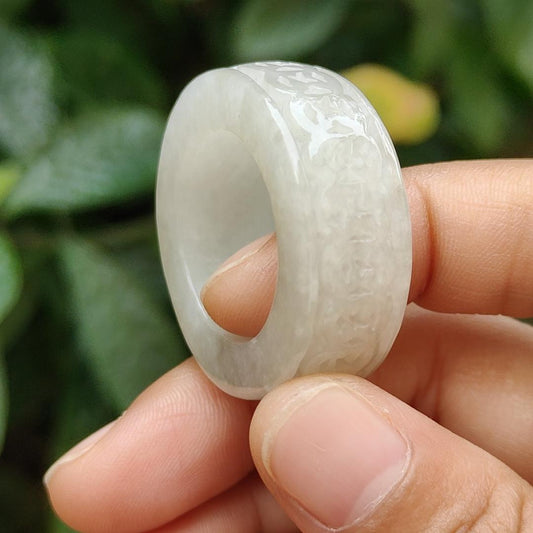 Quality White Natural Type A Jadeite Jade crafted with many coins as Ring with Finger size 21 mm, QIC approved labs certificate weigh 22.07 grams, measurement 12.5 * 6.7 mm (ring6) Yi Pin Qian