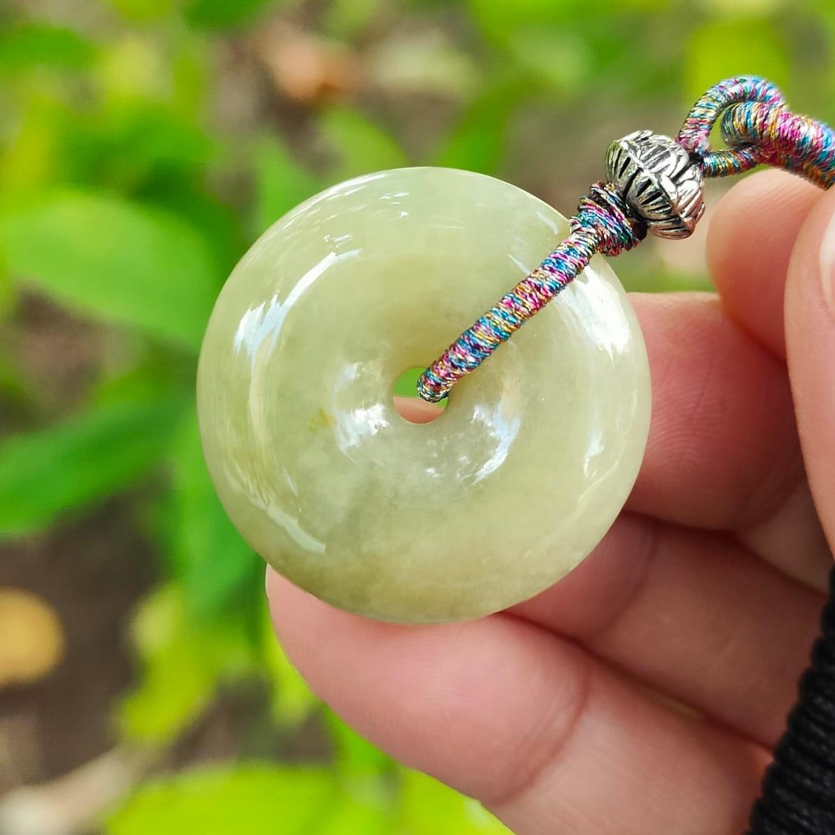 New Listing SG Local Crafted as Donut Pendant on Yellow Natural Type A Jadeite Jade certificate weighs 9.35 grams, measurement 27.7 * 6.3 mm (pendant369) Yi Pin Qian Jadeites Jade Jewelry ~Your Precious Quintessential ~ Singapore