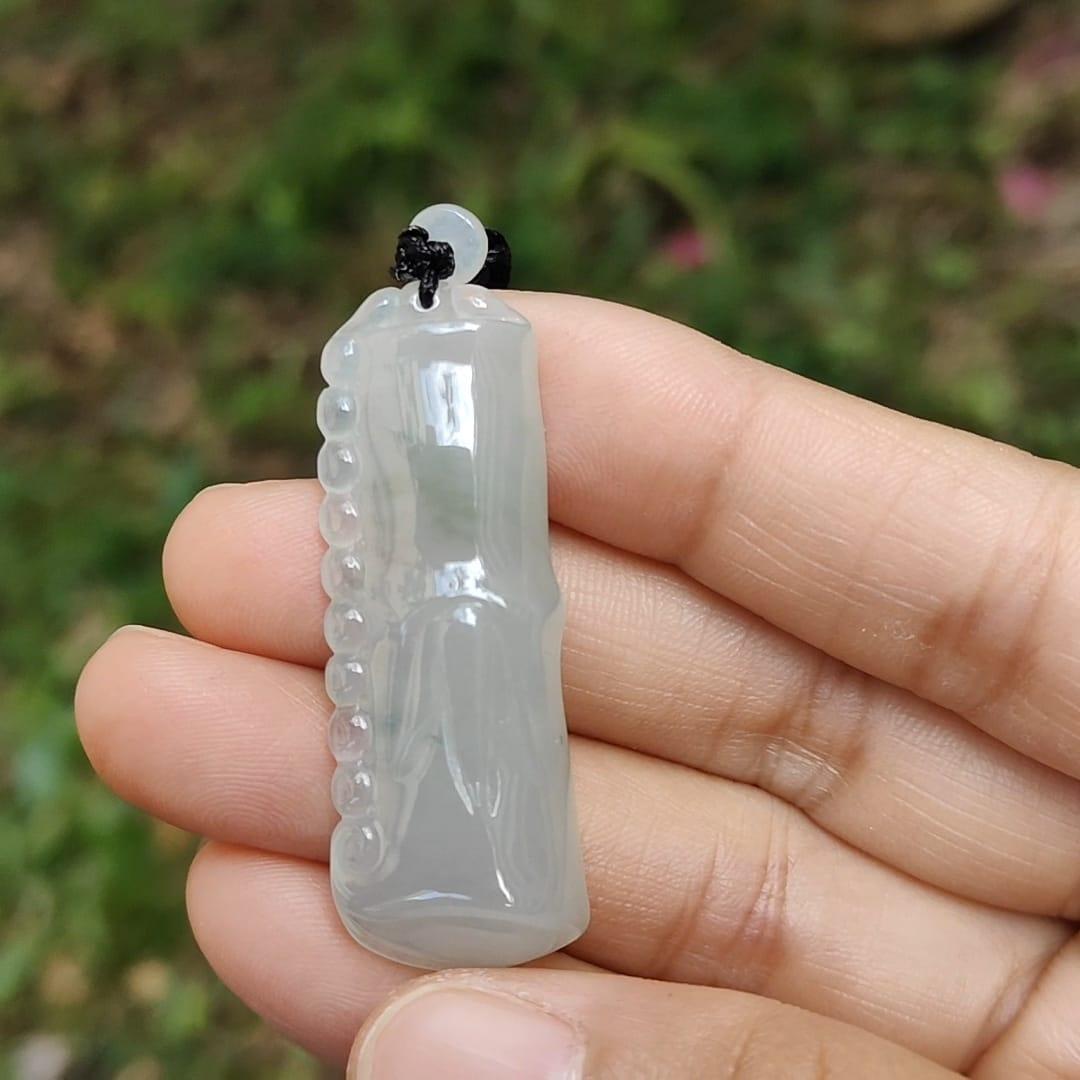Special Offer Price Semi Icy Bamboo Natural Type A Jadeite Pendant Necklace with QIC approved labs certificate weigh 13.67 grams, 44.3 * 16 * 8.7 mm, symbols of Rising higher and everlasting, suitable for daily wear (pendant53) Yi Pin Qian
