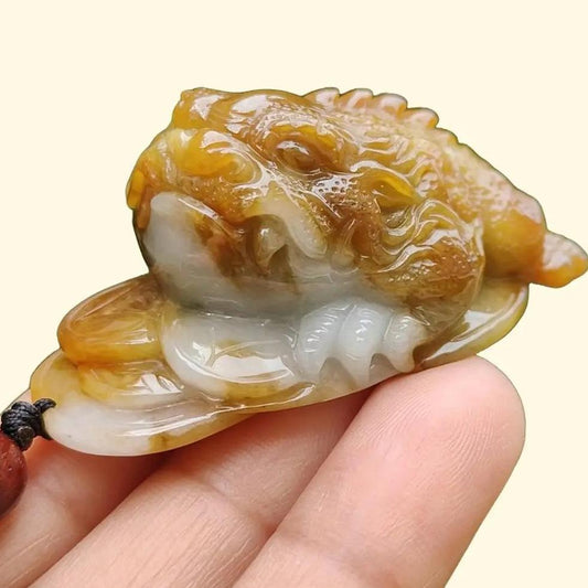 Redish Yellow Very Rare Natural Type A Jadeite Jade crafted with the Three Legs Toad as Pendant, certificate weighs 49.67 grams, measurement 51 * 32.8 * 24.3 mm (pendant258) Yi Pin Qian