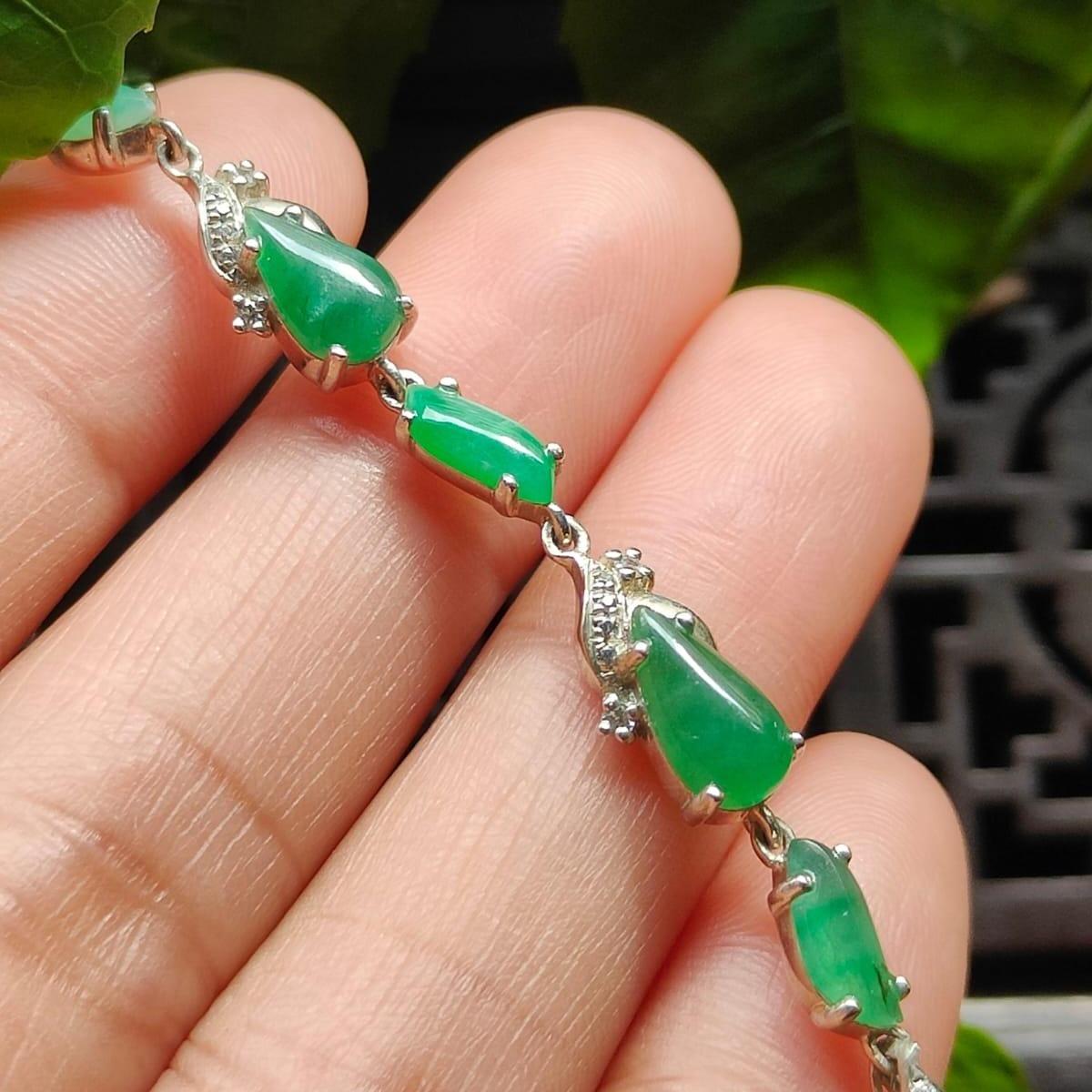 Seven Green Cabochons Natural Type A Jadeite Jade set on S925 as Bracelet (s925b5) - certificate weighs 4.08 g Yi Pin Qian Jadeites Jade Jewelry ~Your Precious Quintessential ~ Singapore