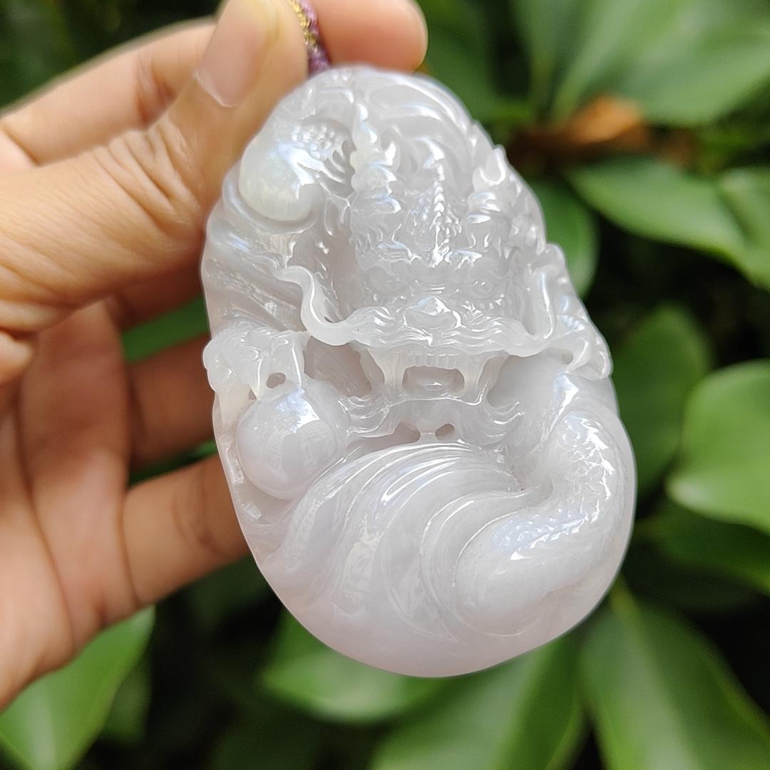 Crafted as Big Dragon Pendant on Natural Type A Jadeite Jade certificate weighs 72.71 grams, measurement 67.7 * 41 * 14.6 mm (pendant360) Yi Pin Qian Jadeites Jade Jewelry ~Your Precious Quintessential ~ Singapore