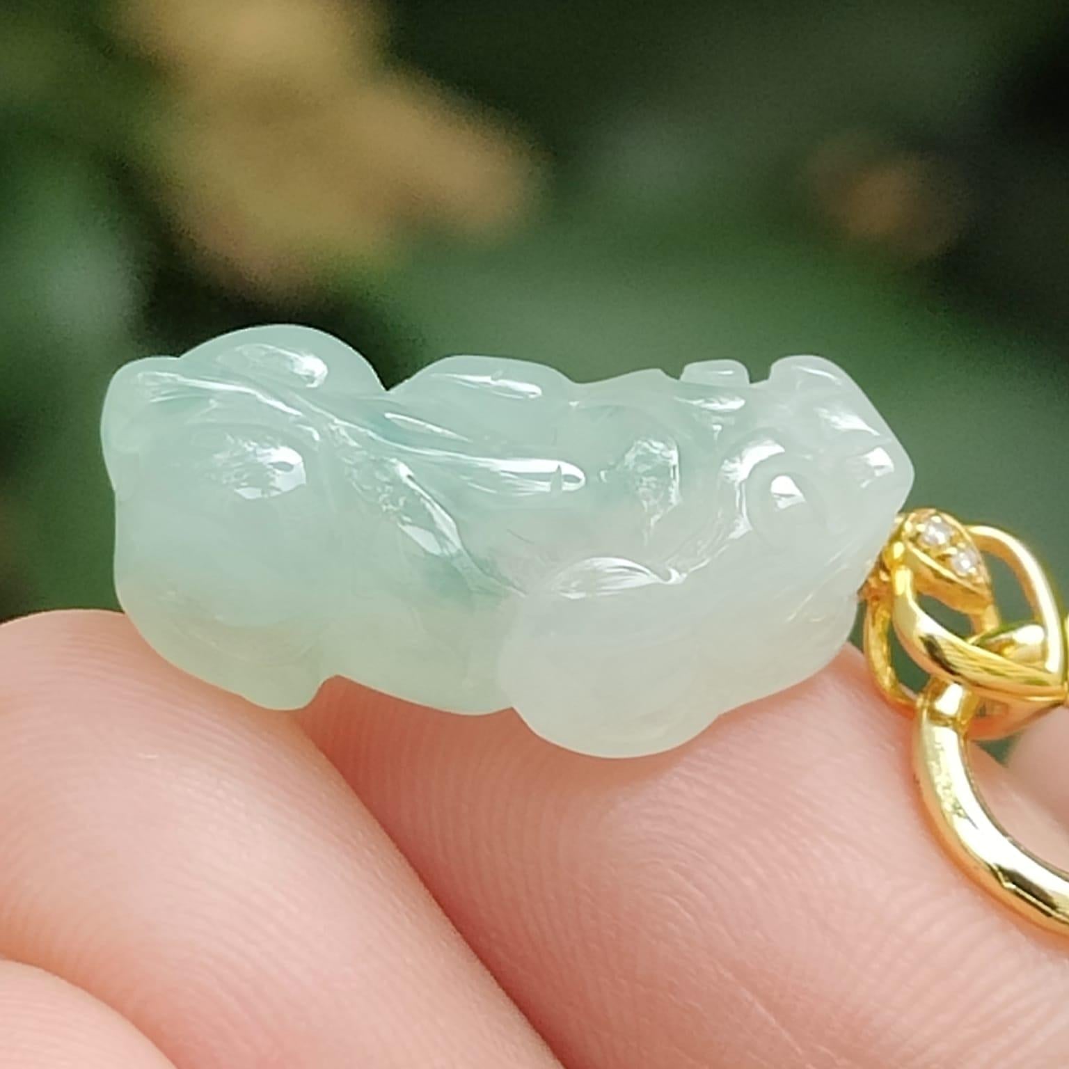 Semi Icy Translucent Pixiu Pendant Natural Type A Jadeite Jade added with 18k Clasp certificate weighs 2.79 grams, measurement 19.6 * 9.8 * 6.5 mm (18kp101) Yi Pin Qian Jadeites Jade Jewelry ~Your Precious Quintessential ~ Singapore