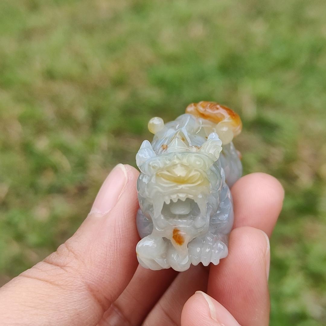 Super Rare Reddish,Yellow abd Tea Green Premium Quality Natural Type A Jadeite Jade crafted with Pixiu as Pendant with certificate weigh 34.14 grams, measurement 45.2 * 19.5 * 22.1 mm (pendant221) Yi Pin Qian