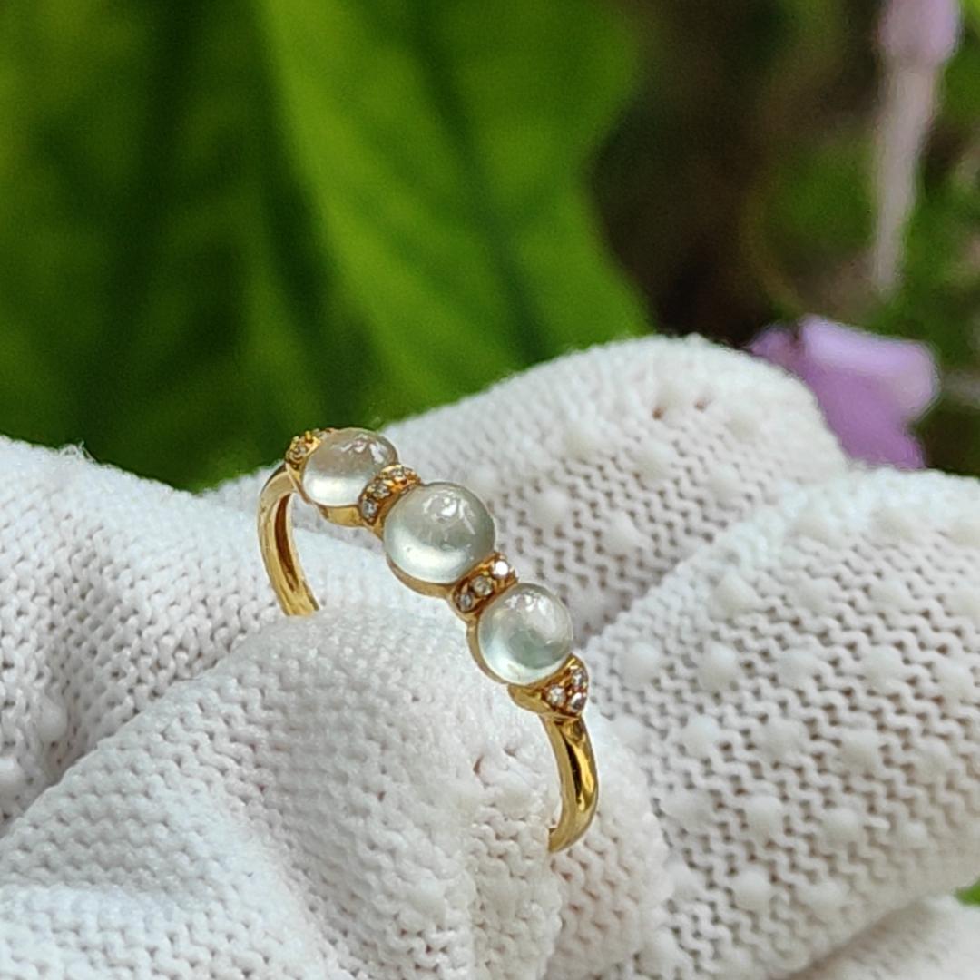 SG Seller New Listing Crafted on Natural Type jadeite jade with 3 cabochons on 18k gold as Ring certificate weighs 1.18 grams (18kring36) Yi Pin Qian Jadeites Jade Jewelry ~Your Precious Quintessential ~ Singapore