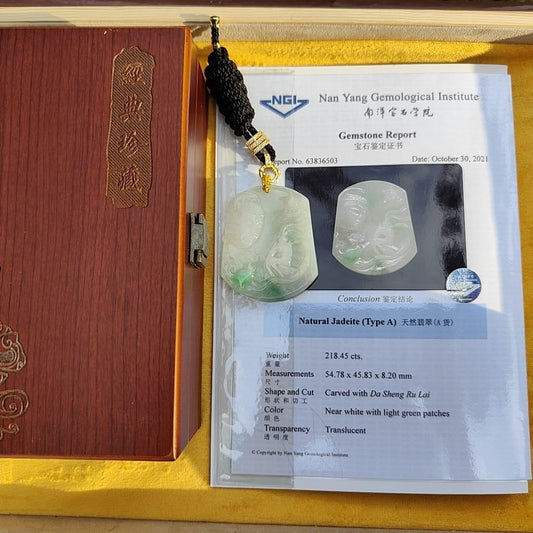 Natural Type A Jadeite with NGI Certification - Buddha and The monkey god - Pendant - [54.78mm * 45.83mm * 8.20mm] Premium (pendant157) Yi Pin Qian