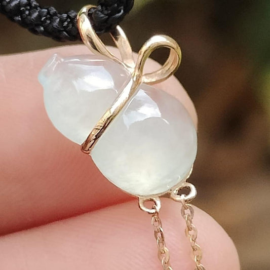 Natural Type A Jadeite & 18K Gold Pendant - Certified Ice Jade Gourd (Sku: 18kp119) Yi Pin Qian Jadeites Jade Jewelry ~Your Precious Quintessential ~ Singapore