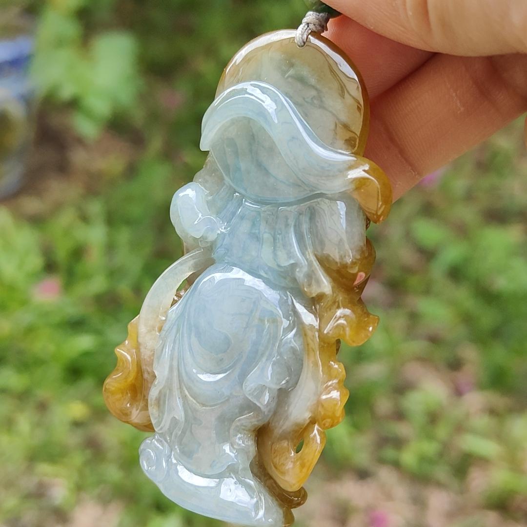Special Sales - Very Rare Brown and Light Green Natural Type A Jadeite Jade crafted with Guan Gong as Pendant with certificate weigh 66.01 grams, measurement 70 * 43.7 * 18 mm (pendant228) Yi Pin Qian