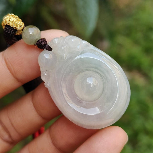 Semi Icy Translucent Natural Type A Jadeite Jade crafted with Fubei as pendant with certificate weigh 9.97 grams, measurement 34.9 * 25 * 7 mm (pendant195) Yi Pin Qian