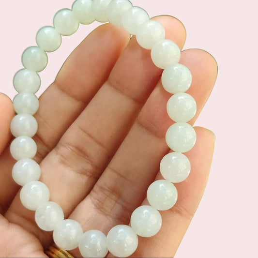 Near White Jadeite Bead Bracelet – 25 Natural Type A Beads, 7.3mm, 90% Perfection, Symbol of Purity & Renewal(bracelet43) Yi Pin Qian Jadeites Jade Jewelry ~Your Precious Quintessential ~ Singapore