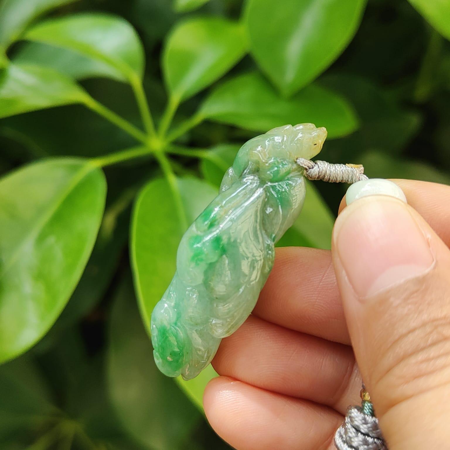 Green with Yellow Natural Type A Jadeite Jade crafted with Ruyi and Pixiu as pendant, certificate weighs 16.67 grams, measurement 47.2 * 19.8 * 13.3 mm (pendant344) Yi Pin Qian Jadeites Jade Jewelry ~Your Precious Quintessential ~ Singapore