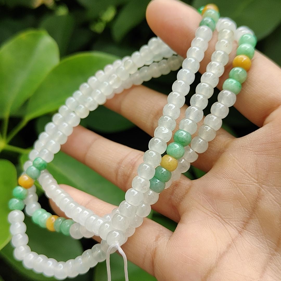High Quality 90% Perfect 184 drum shape Icy * 154, Green * 24, Yellow * 6 Natural Type A Jadeite Jade Beads as Bracelet Necklace certificate weighs 49.19 grams, measurement 5.7 mm (bracelet29) Yi Pin Qian