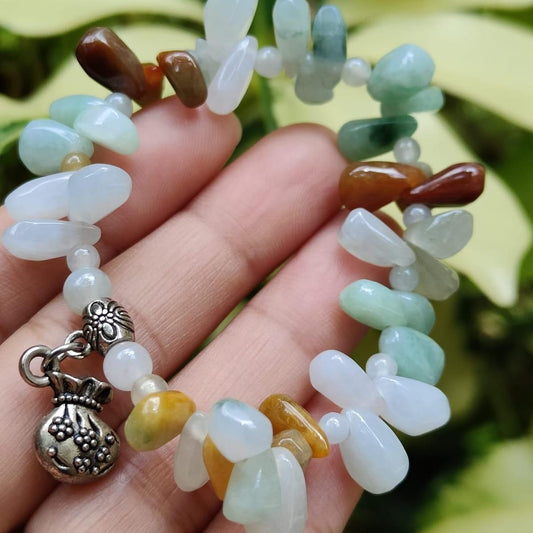 Five Elements Power Lah 🪨 Natural Jadeite Multicolor Bead Bracelet | Zi Wei Dou Shu Money Luck (Sku: bracelet57)