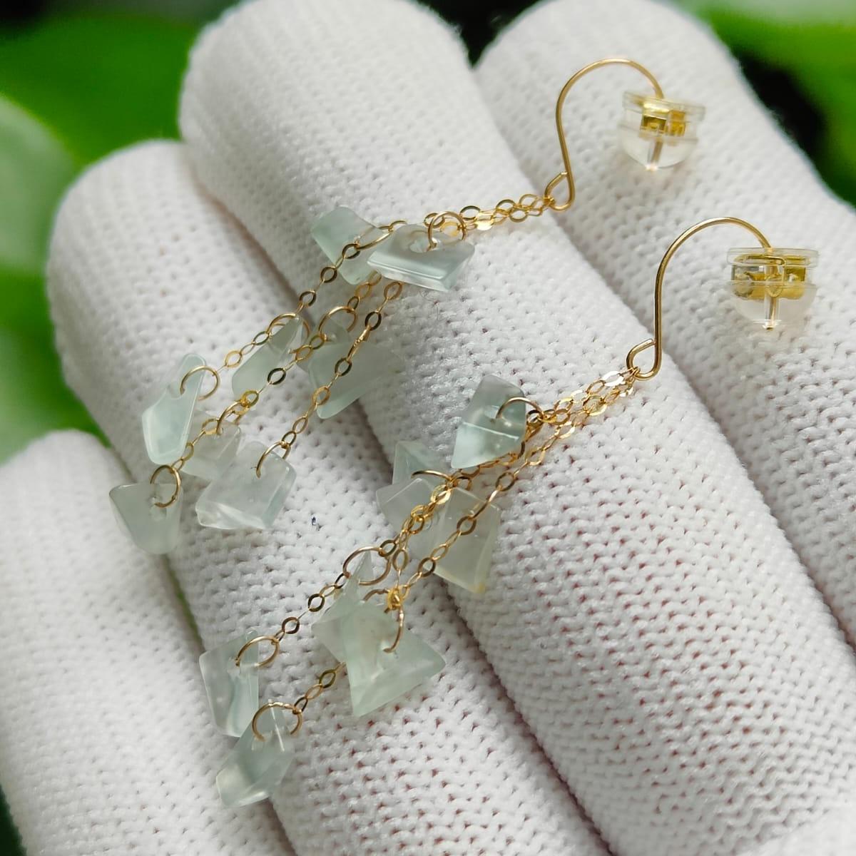 "Golden Equilibrium" 18K Ice Jade Earrings (Sku: 18k12) Yi Pin Qian Jadeites Jade Jewelry ~Your Precious Quintessential ~ Singapore