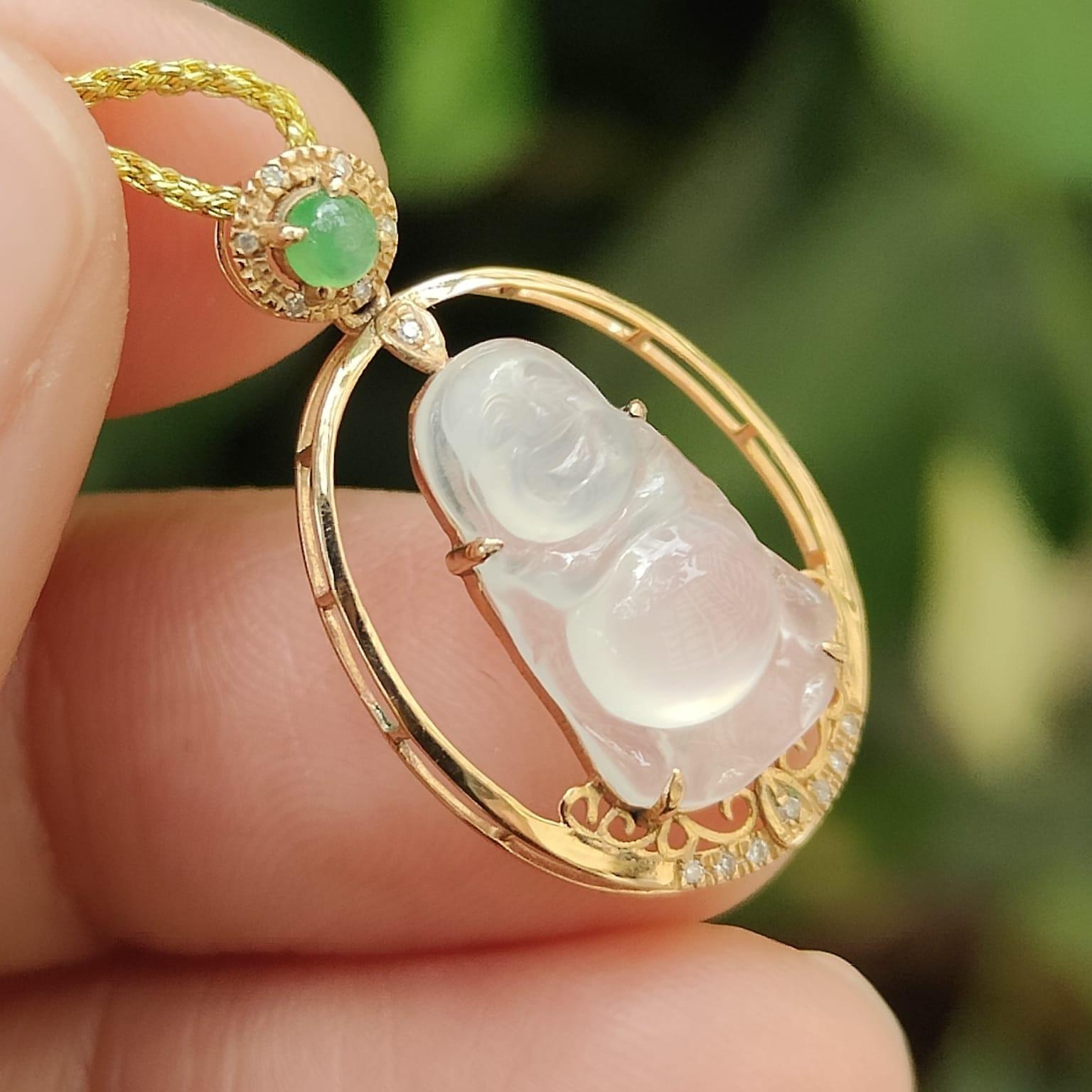 Icy Buddha Jadeite Pendant – Natural Type A Jadeite, 18K Setting, Symbol of Peace and Wisdom (18kp103) Yi Pin Qian Jadeites Jade Jewelry ~Your Precious Quintessential ~ Singapore