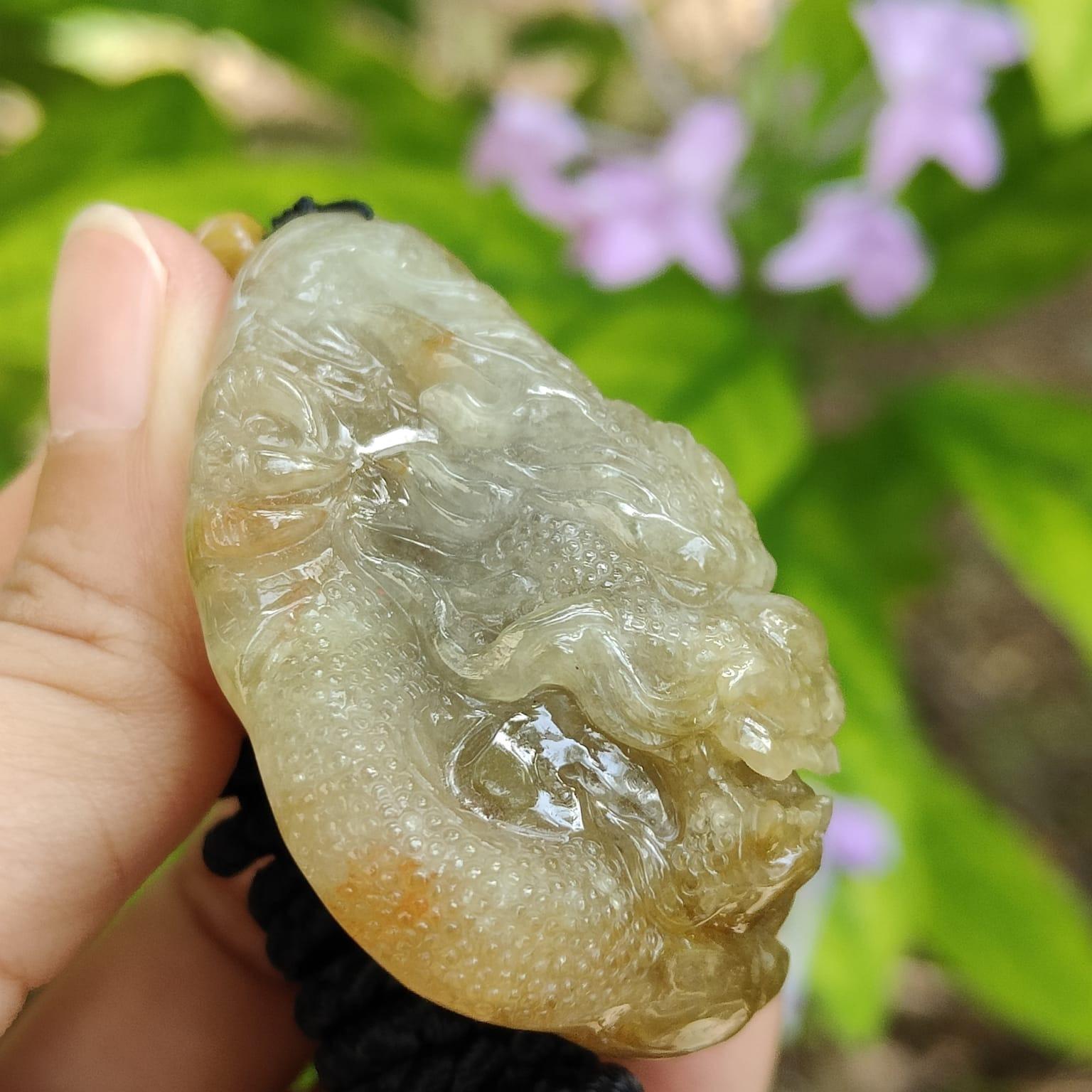 Crafted as Dragon Pendant on High Quality Natural Type A Jadeite Jade, certificate weighs 52.19 grams, measurement 52.8 * 36.9 * 22.5 mm (pendant372) Yi Pin Qian Jadeites Jade Jewelry ~Your Precious Quintessential ~ Singapore