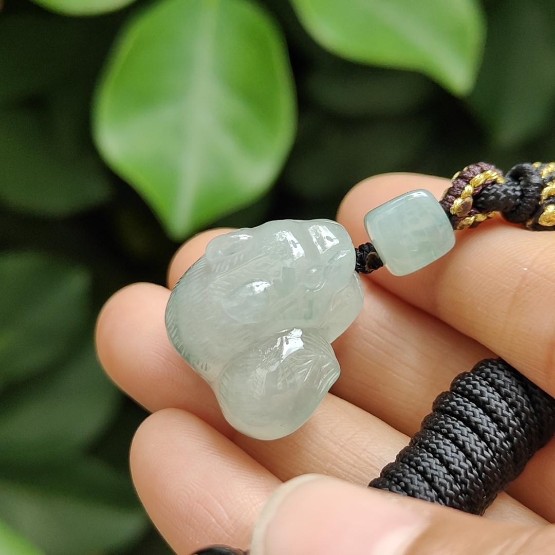High Quality Light Green Hue with Green Patches Natural Type A Jadeite Jade crafted as Squirrel as Pendant, certificate weighs 11.1 grams, measurement 22.7 * 22.8 * 14 mm (pendant298) Yi Pin Qian Jadeites Jade Jewelry ~Your Precious Quintessential ~ Singapore