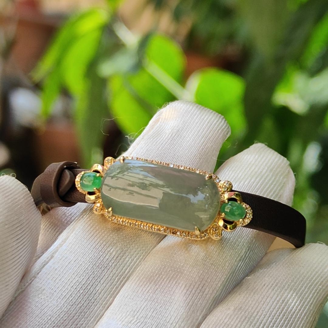 High Premium Quality Natural Type A Jadeite Jade with 3 cabochons set on 18k gold with diamonds as wrist bracelet or pendant, certificate weigh 4.39 grams (18kpw4) Yi Pin Qian