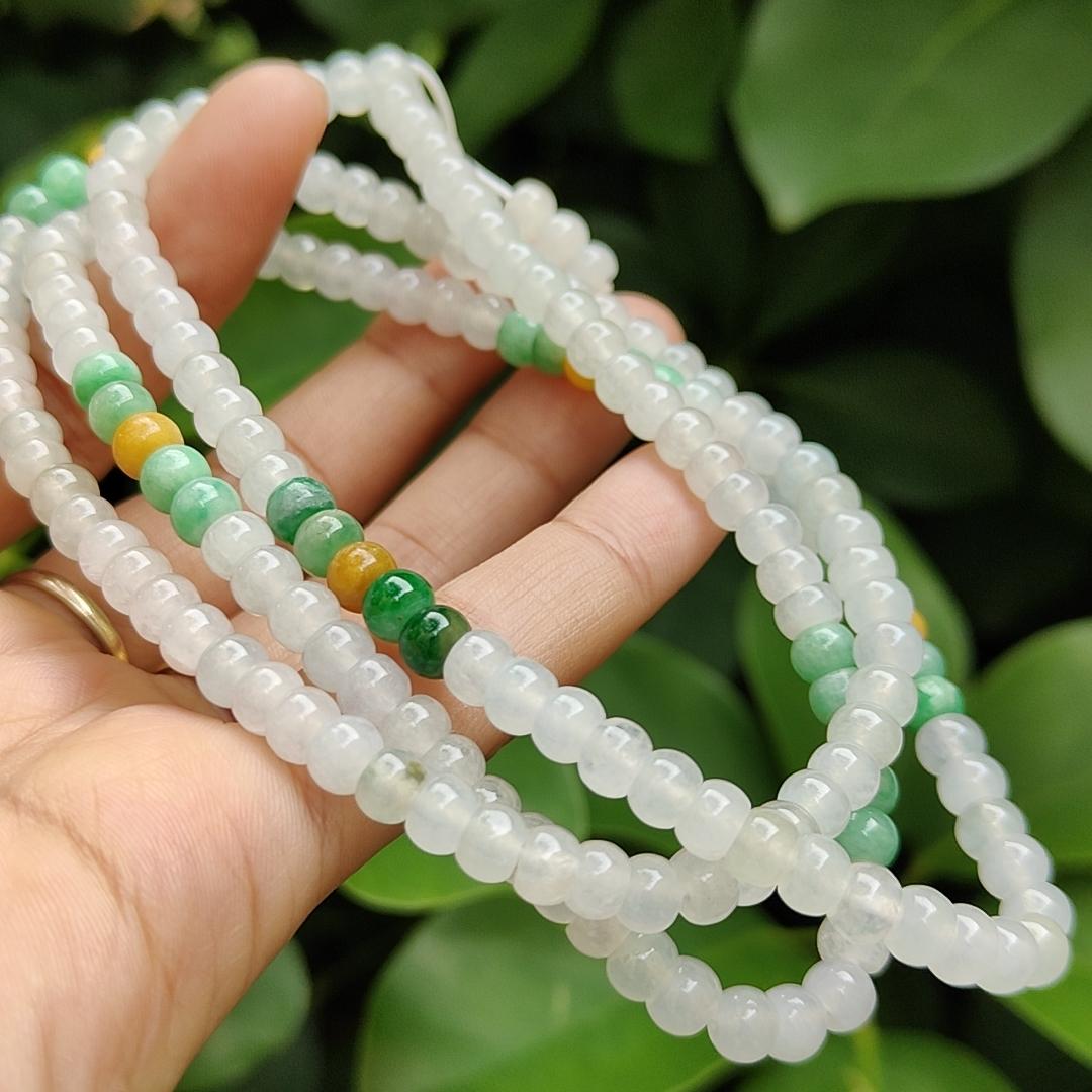 High Quality 90% Perfect 184 drum shape Icy * 154, Green * 24, Yellow * 6 Natural Type A Jadeite Jade Beads as Bracelet Necklace certificate weighs 49.19 grams, measurement 5.7 mm (bracelet29) Yi Pin Qian