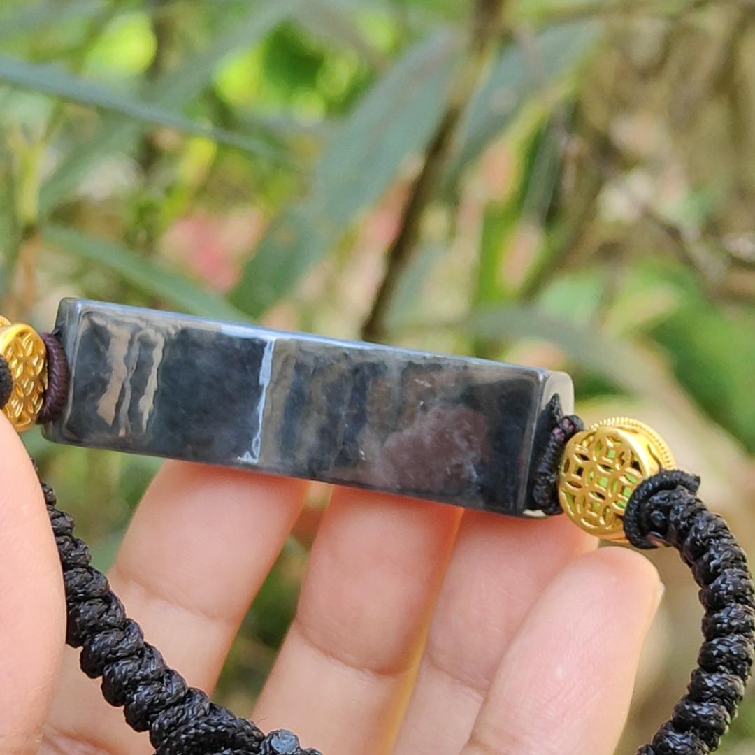 Wuji Black Natural Type A Jadeite Bracelet crafted with Tao Tie, symbols of Power and abundance and Money, with certificate weigh, mm 11.17 grams, 48.8 * 13.3 * 6.9 (bracelet7) Yi Pin Qian