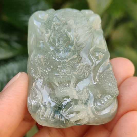 Premium Full Green with Green patches Rare Natural Type A Jadeite Jade Pendant Necklace Crafted as Dragon with certificate weigh 40.07 grams, 53.6 * 36 * 12.3 mm (pendant168) Yi Pin Qian