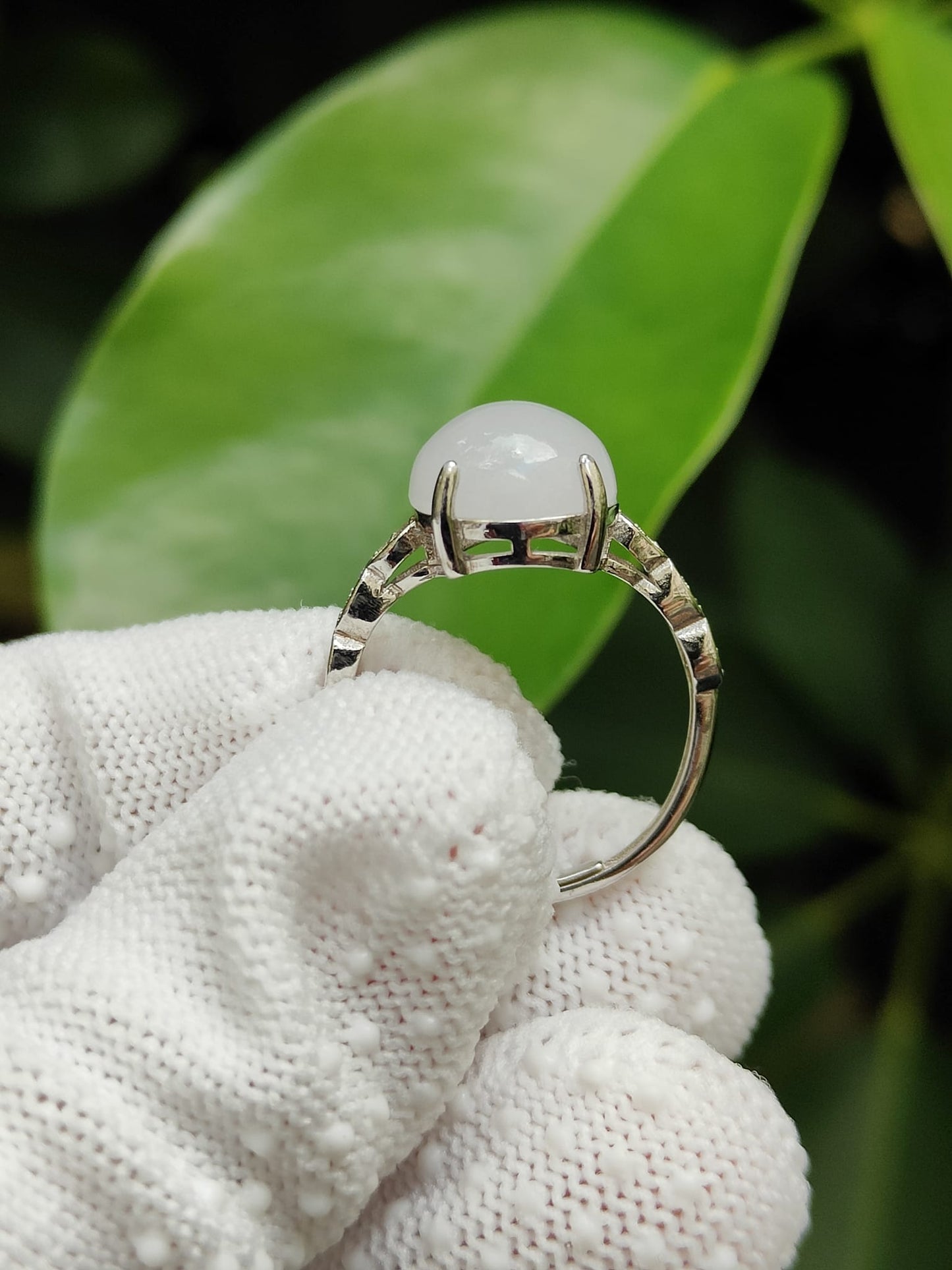 Good Translucent Cabochon Size 11.9 * 10.5 * 5.3 mm Light Lavender Natural Type A Jadeite Jade on S925 as adjustable Ring, weighs 3.13 grams (s925ring23) Yi Pin Qian Jadeites Jade Jewelry ~Your Precious Quintessential ~ Singapore
