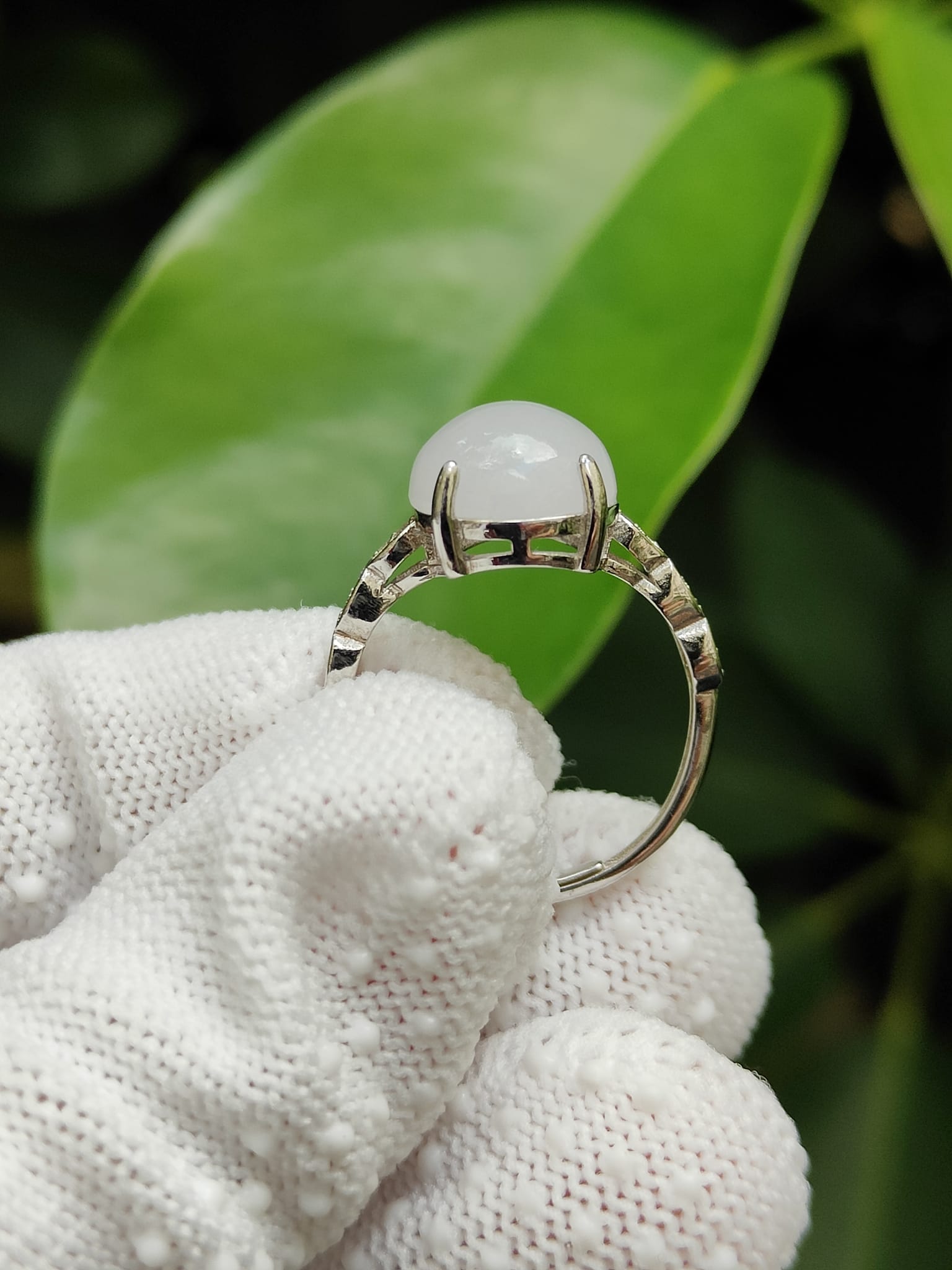 Good Translucent Cabochon Size 11.9 * 10.5 * 5.3 mm Light Lavender Natural Type A Jadeite Jade on S925 as adjustable Ring, weighs 3.13 grams (s925ring23) Yi Pin Qian Jadeites Jade Jewelry ~Your Precious Quintessential ~ Singapore
