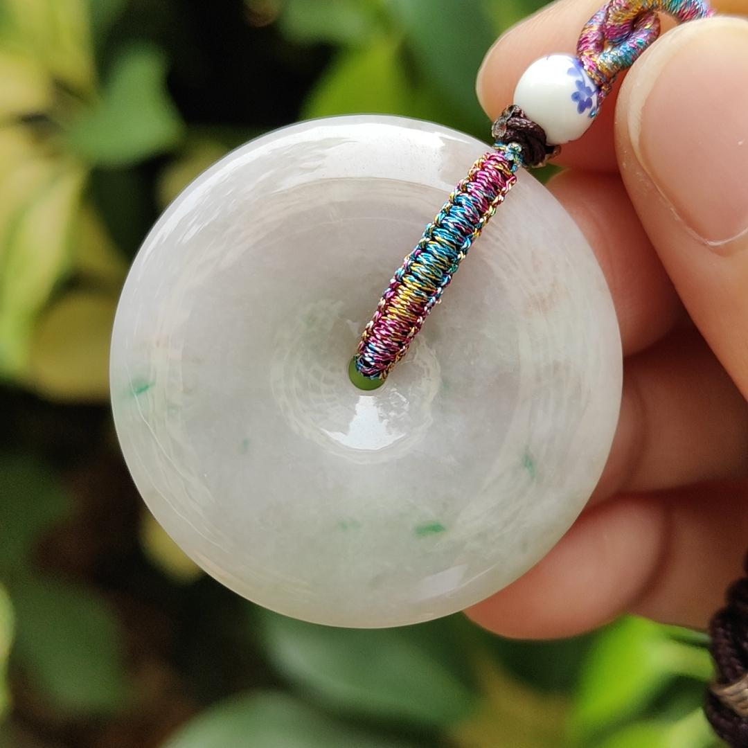 Singapore New Arrival Light Green, Light Lavender Natural Type A Jadeite Jade crafted with shape of Dounut as Pendant certificate weighs 15.63 grams, measurement 35.9 * 6 mm (pendant324) Yi Pin Qian Jadeites Jade Jewelry ~Your Precious Quintessential ~ Singapore