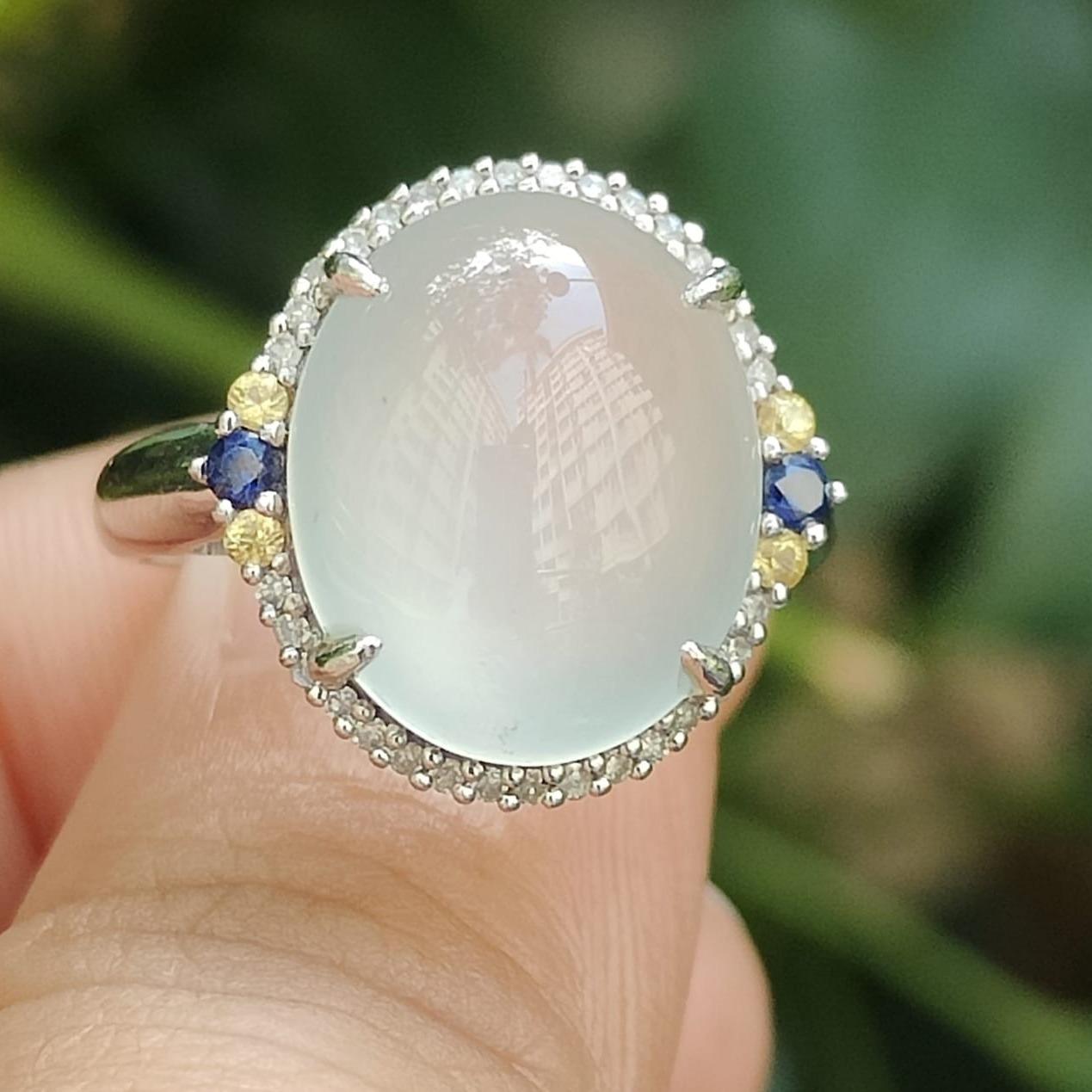 Five Stars Wu Xing Certified Jadeite Gold Ring - Earth/Metal/Water Harmony (Sku:18kring43) Yi Pin Qian Jadeites Jade Jewelry ~Your Precious Quintessential ~ Singapore