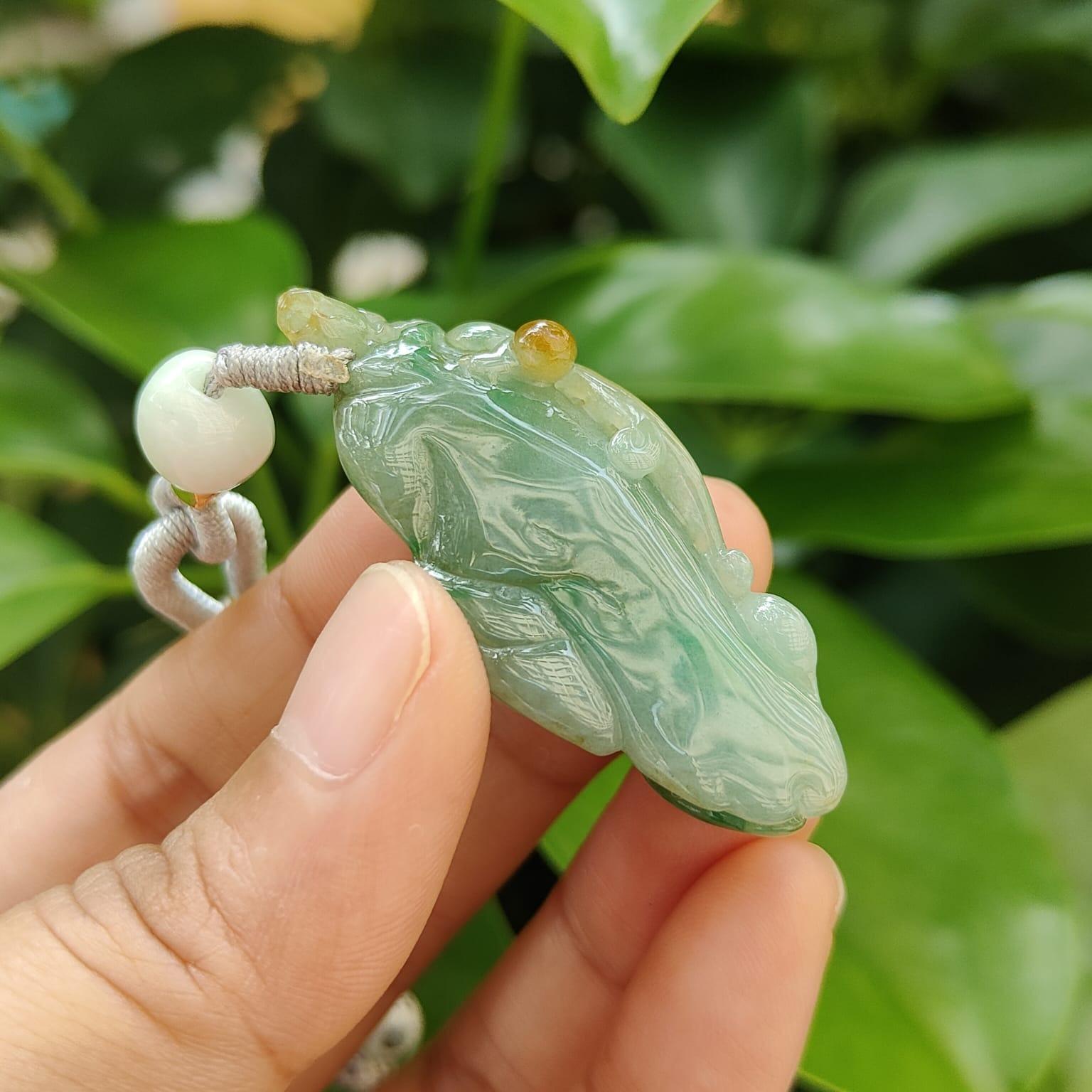 Green with Yellow Natural Type A Jadeite Jade crafted with Ruyi and Pixiu as pendant, certificate weighs 16.67 grams, measurement 47.2 * 19.8 * 13.3 mm (pendant344) Yi Pin Qian Jadeites Jade Jewelry ~Your Precious Quintessential ~ Singapore